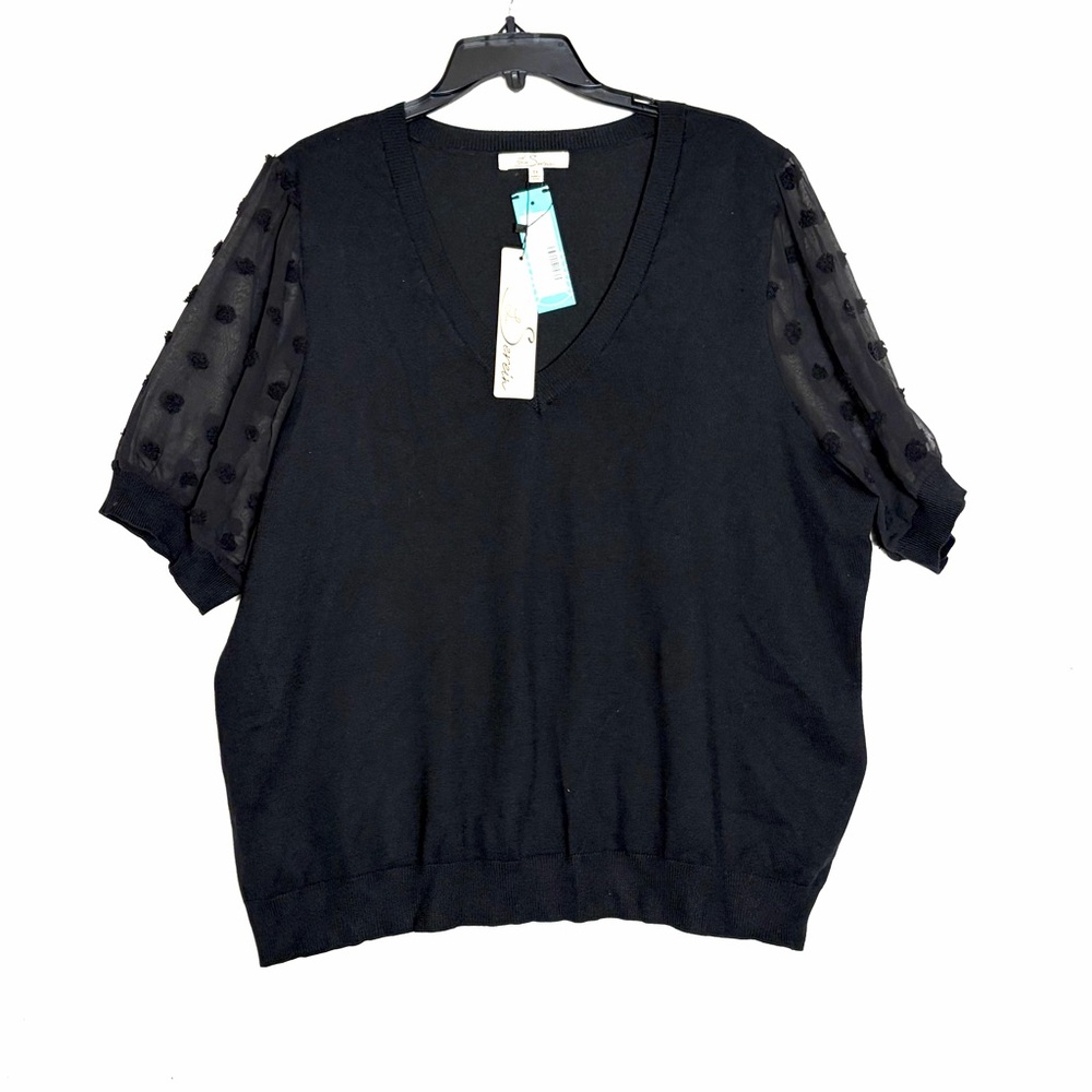 Stitch Fix Les Serein Jessi Woven Mix Swiss Dot Short Slv V-Neck Sweater 3X NEW